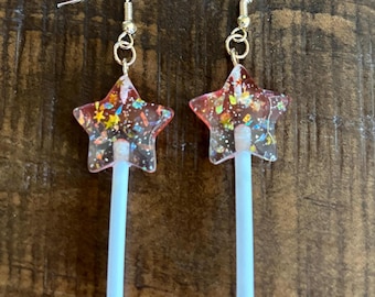 Pendientes de piruleta con forma de estrella, colgantes de caramelo con purpurina, dulce regalo kawaii