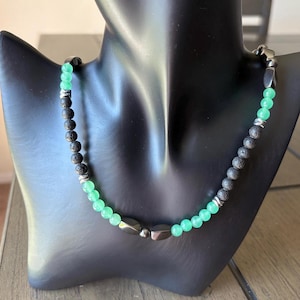 Aventurine, Hematite & Lava Bead Necklace