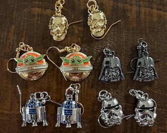Star Wars Inspired Earrings, Choose Your Character, Grogu • R2-D2 • C-3PO • Storm Trooper • Darth Vader • Galactic Sci-Fi Character Jewelry