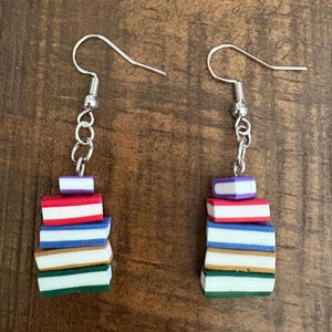 Bookstack Earrings: Clay Bookworm Jewelry