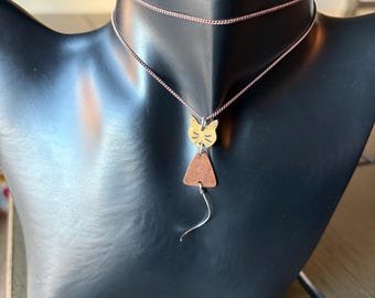 Abstract Cat Mixed Metal Pendant Necklace, Animal Lover Gift, Cat Pendant, Cat Necklace, Cat Lover Gift, Animal Necklace, Alloy Tail
