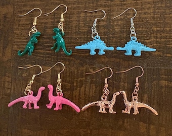 Colorful Dinosaur Earrings, Choose Your Dino Color, Animal Lover Dangles