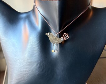 Abstract Bird Mixed Metal Pendant Necklace, Nature Jewelry