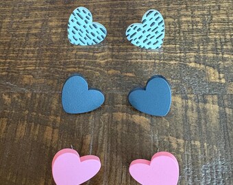 Heart Stud Earring Set, Pink Black Leopard Valentine Trio Jewelry, Heart Earrings, Heart Studs, Pink Earrings, Stud Earrings, Cute Earrings