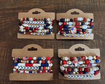 Patriottische armbandstapel, 4 juli rood wit blauw VS sieraden, kies je patriottische stapel, Veteranendag, Memorial Day