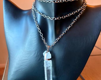 Clear Quartz Point Necklace, Raw Crystal Pendant, Layering Gift, Silver Necklace, Pendant Necklace, Point Pendant, Boho Necklace