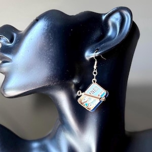 Sardine Tin Earrings, Fish Can Dangle Earrings, Seafood Jewelry, Foodie Gift, Tinned Fish Earrings, Kitsch Novelty Earrings with Rhinestones image 2