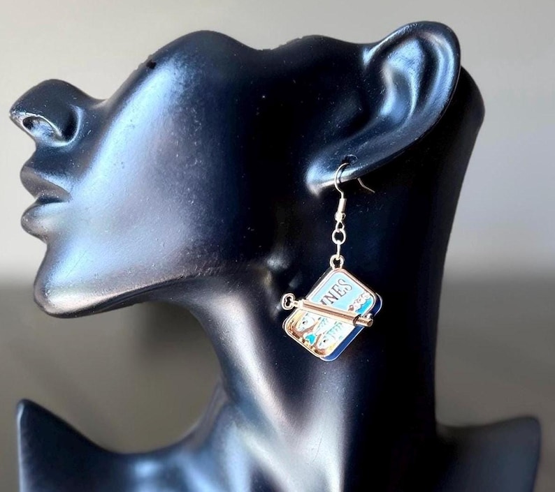 Sardine Tin Earrings, Fish Can Dangle Earrings, Seafood Jewelry, Foodie Gift, Tinned Fish Earrings, Kitsch Novelty Earrings with Rhinestones image 2