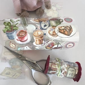 Cinta adhesiva PET Coffee&Cake en carrete artesanal / Muestra 85 cm / Cinta washi / Pegatinas para diario, scrapbooking y collage / Diario basura