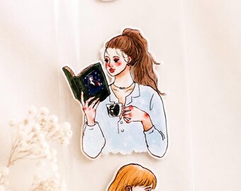 Meet Me at the Bookstore PET-tape, monster 90 cm, stickers boekenliefhebber, decoratie dagboek lezen