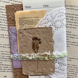 Kit de papel | Conjunto de 15 peças | Papel vintage | Papel feito à mão | Papel em relevo | Papel efêmero | Scrapbooking | Diário | Diário