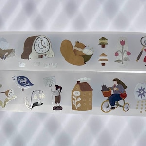 Cinta Preciosa / Muestra 80 cm / Washi Tape / Cinta PET / Pegatinas / Estrellas / Gatos / Flores / Ardilla / Colores pastel / Vintage y retro /