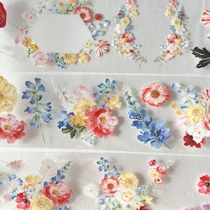 Cinta adhesiva de PET con diseño de flores de acuarela / Muestra de 165 cm / Washi Tape / Craft Geek / Pegatinas de acuarela / Diario / Tarjetería / Scrapbooking, Journaling