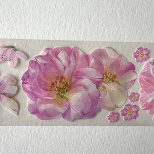 Rosa Blumen PET Tape | Muster 95 cm | Washitape | Scrapbooking | Journaling | Karte gestalten | Blumenaufkleber | Rosa Aufkleber | Pfingstrosen | Sakura