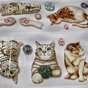 Cinta adhesiva de gatos con dibujos animados / Muestra de 150 cm / Cinta washi / Gatitos / Juguetes para gatos / Patas de gato / Pegatinas bonitas