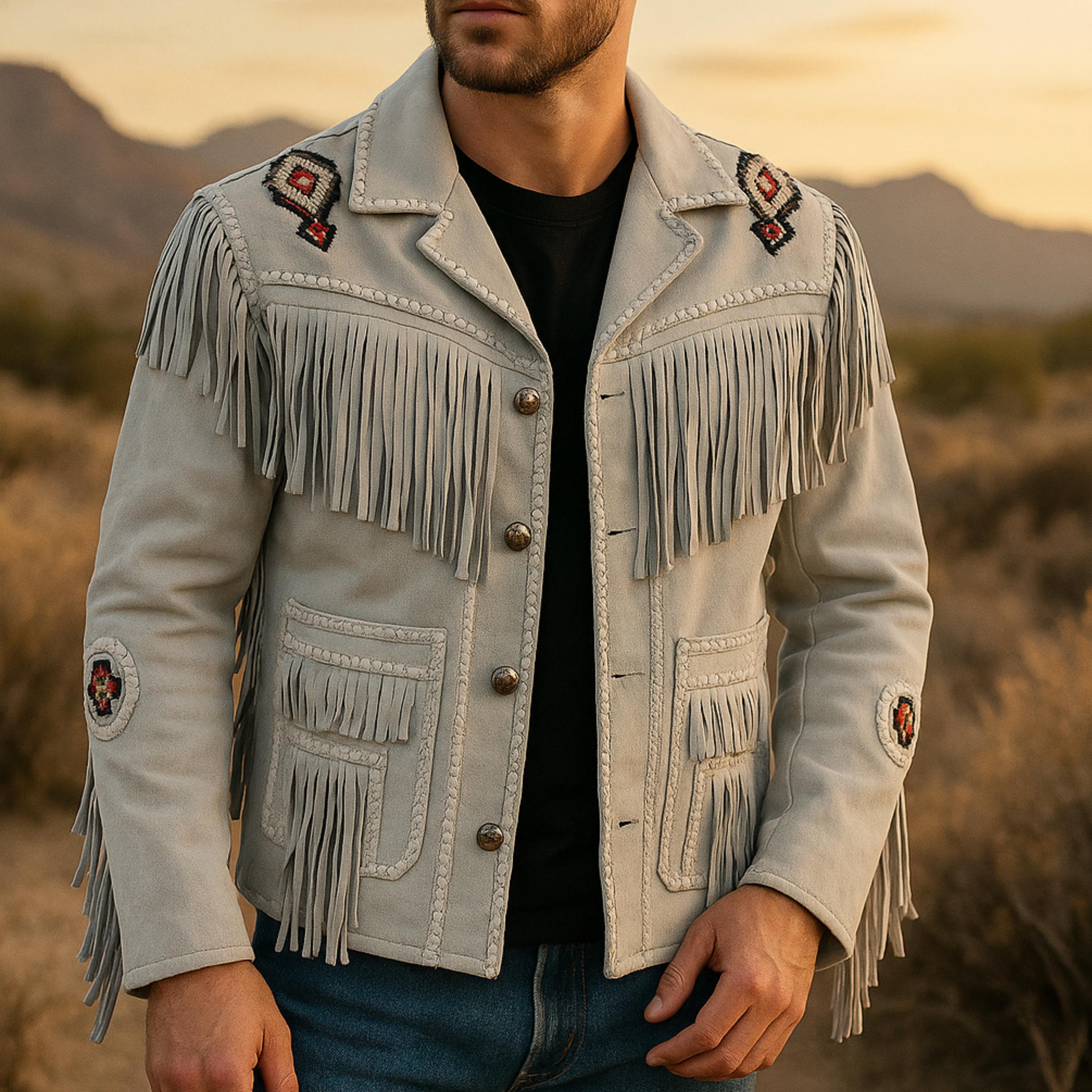 Western Fringe Suede Leather Jacket, Handmade Cowboy Style Western Fringe Suede Leather Jacket, Handmade Cowboy Style
