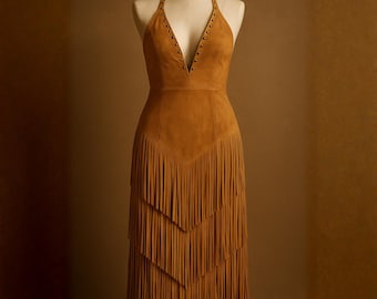 Beige Suede Fringe Dress - Western Cowboy Leather Outfit - Etsy Beige Suede Fringe Dress - Western Cowboy Leather Outfit - Etsy