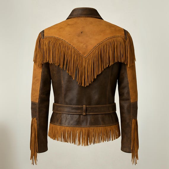 Jaqueta de couro com franjas estilo western, jaqueta de cowboy de