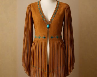 Handmade Suede Fringe Vest | Western Boho Style with Turquoise Beads