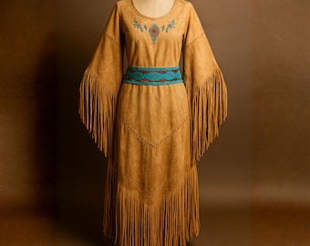 Suede Fringe Maxi Dress | Western Boho Embroidered Cowgirl Outfit