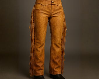Handmade Cowhide Leather Fringe Chaps – Western Rodeo Wear