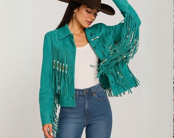 Turquoise Fringe Jacket | Beaded Suede Cowgirl Rodeo Style