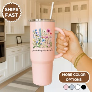 Bridesmaid Floral Tumbler, Personalized Bridal Party Gift, Custom Name Bridesmaid Cup, Maid of Honor Gift, Wedding Party Proposal Gift