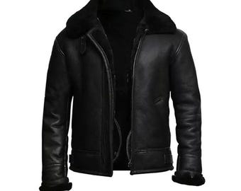 Uomo Nero B3 ' Air Force' Vera Pelle Di Pecora Shearling Aviatore Pilota Giacca - Foto 10