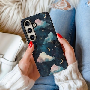 Astral Surreal Stars and Moons Phone Case Dreamy Celestial Night Sky Clouds Aesthetic Galaxy Art Cover for iPhone Samsung Android Gift