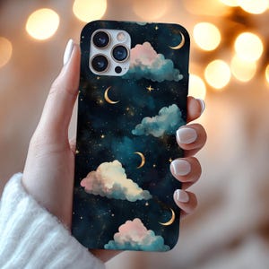 Astral Surreal Stars and Moons Phone Case Dreamy Celestial Night Sky Clouds Aesthetic Galaxy Art Cover for iPhone Samsung Android Gift Case