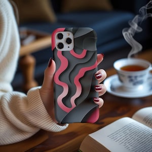 Abstract Wavy Lines Cream Phone Case, Trendy iPhone Cover for 16, 15, 14, 13 Pro, Unique Modern Design, Stylish iPhone Accessory her gift