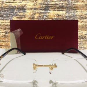 Cartier Vintage Eye Glasses Unisex, Legends Wear Trendy Eyewear, Tortoise Gold Frame With Rimless Clear Lens, Gift For Her, Gift For Him