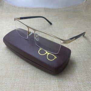 Cartier Gold & Black Temples Eyeglasses, Half Rim Cartier Metal, Acetate Vintage Clear Lens Eyewear, Easter Gift For Her, Him, Birthday Gift