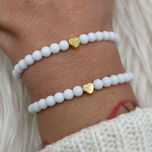 Delicate pearl bracelet with heart, couple bracelet, personal, friendship bracelet, white, gold, heart, subtle