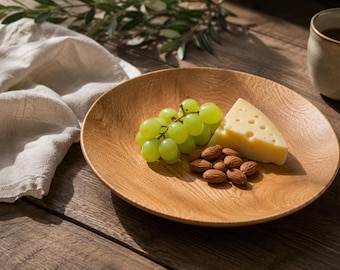 Ciotola in legno di quercia fatta a mano, 30 cm | Grande ciotola da portata in legno | Ciotola rustica per frutta | Decorazione per la casa in legno naturale
