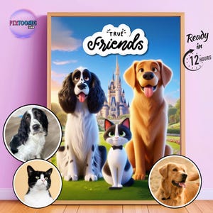 Custom cartoon animation for your four-legged friends - Personalized 3D Cartoon Illustration from Your Photo - Disney-Pixar style