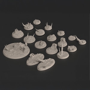 Bases de miniatura FDM infestadas de tulipanes (25 mm-90 mm) - Terreno de Wargaming Grimdark con temática de Bio Swarm