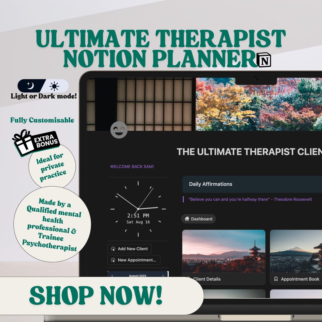 Therapist Notion Planner: Client Database, Financial Tracker (digital ...