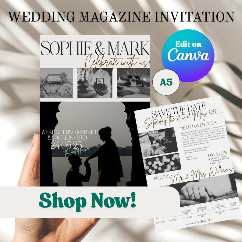 Magazine Wedding Invitation Template: Chic A5 Design (canva Editable ...