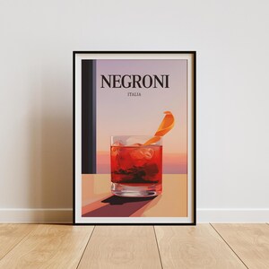 Plakat jedwabny, wydruk artystyczny koktajlu, dekoracja ścienna Negroni, znak wózka barowego, dekoracja kuchni, prezent Happy Hour