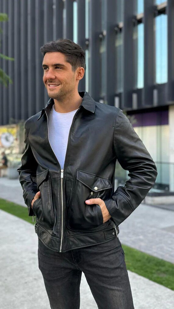 Genuine Sheep Leather Bomber Jacket: Moto Racing Style - Etsy