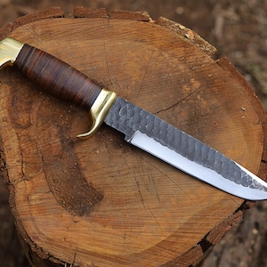 Handmade Damascus hunting knife with Leather cover, Groomsman gift wedding gift, Bowie knife  anniversary gift camping knife ,Kukri Knife
