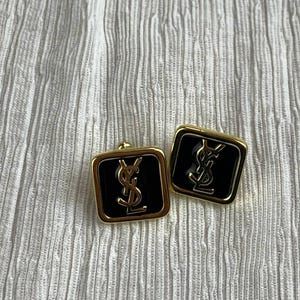 Yves Saint Laurent Gold YSL Black Stud Earrings
