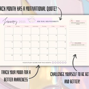 BITE-SIZED GOALS: Calendar 2025 mensile e settimanale motivazionale Monthly Challenge Planner Students Food Healthy Organizer StudyPlanner