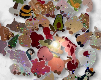 Plushie inspired glitter waterproof mini stickers - 3.5cm