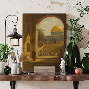 Islamische Leinwand Geschenk für Muslime, Felsendom Miniatur Kunst - Al Aqsa Moschee Jerusalem Gemälde - Islamische Palästina Wand Kunst Leinwand