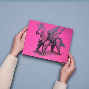 Impresión de origami, impresión artística personalizada, grulla, unicornio, pájaro, pareja, tarot, regalo