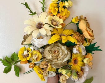 Handmade Crepe Paper Flower Bouquet: Yellow, Gold & Cream Decor 'The Bunny'