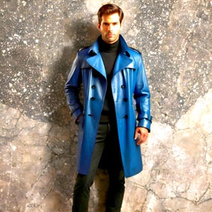 Men's Genuine Leather Red Trench Coat – Full-length Double