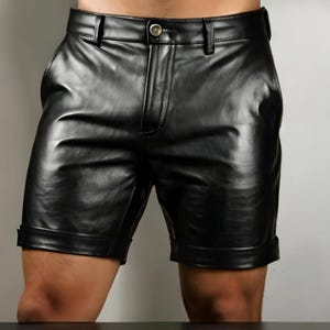 Men&#39;s Black Sheep Leather Shorts – Handmade Genuine Leather Shorts for Biker, Punk, and Streetwear